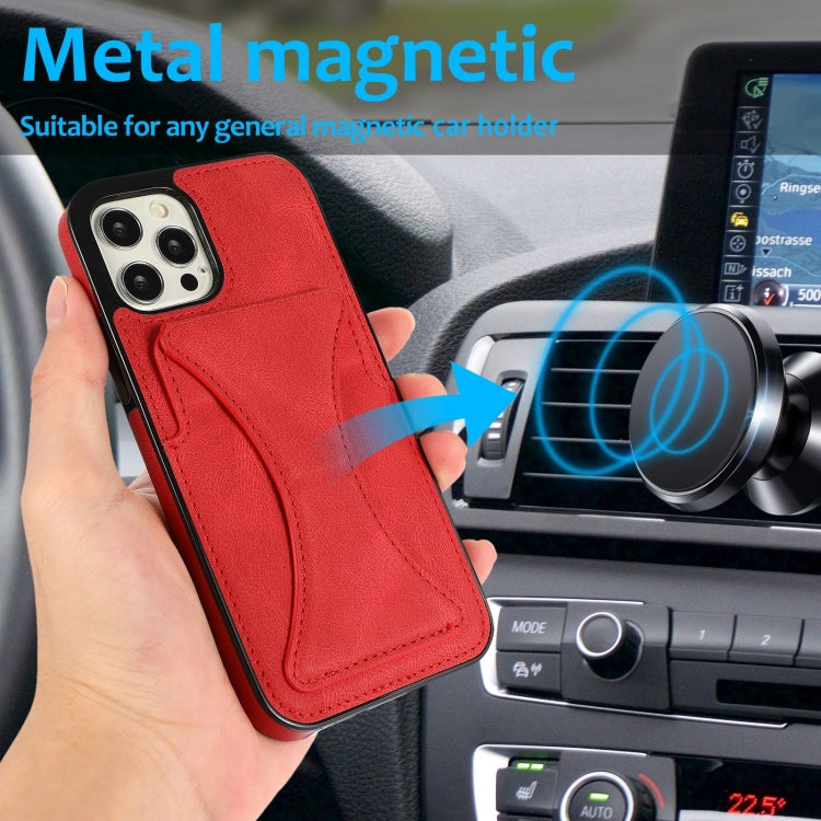 For iPhone 12 / 12 Pro Ultra-thin Shockproof Protective Case with Holder & Metal Magnetic Function
