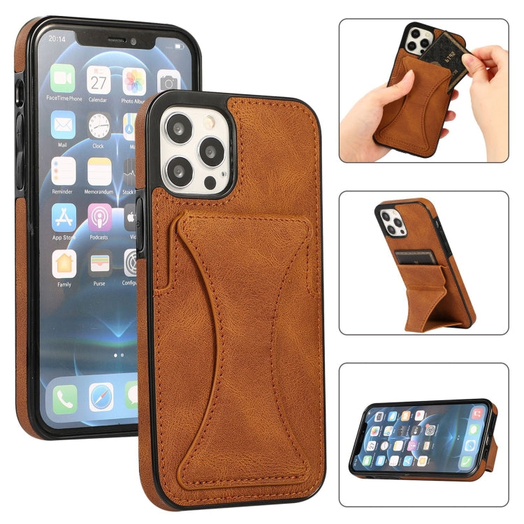 For iPhone 12 / 12 Pro Ultra-thin Shockproof Protective Case with Holder & Metal Magnetic Function