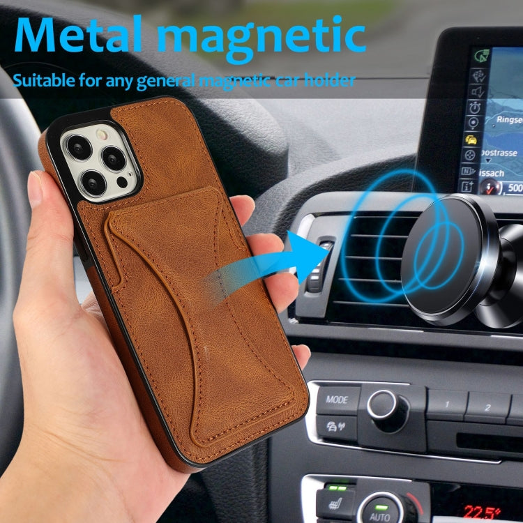 For iPhone 12 / 12 Pro Ultra-thin Shockproof Protective Case with Holder & Metal Magnetic Function