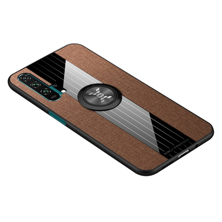 For Huawei Honor 20 Pro XINLI Stitching Cloth Textue Shockproof TPU Protective Case with Ring Holder