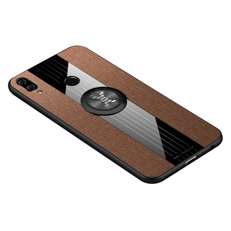 For Huawei Honor Play XINLI Stitching Cloth Textue Shockproof TPU Protective Case with Ring Holder