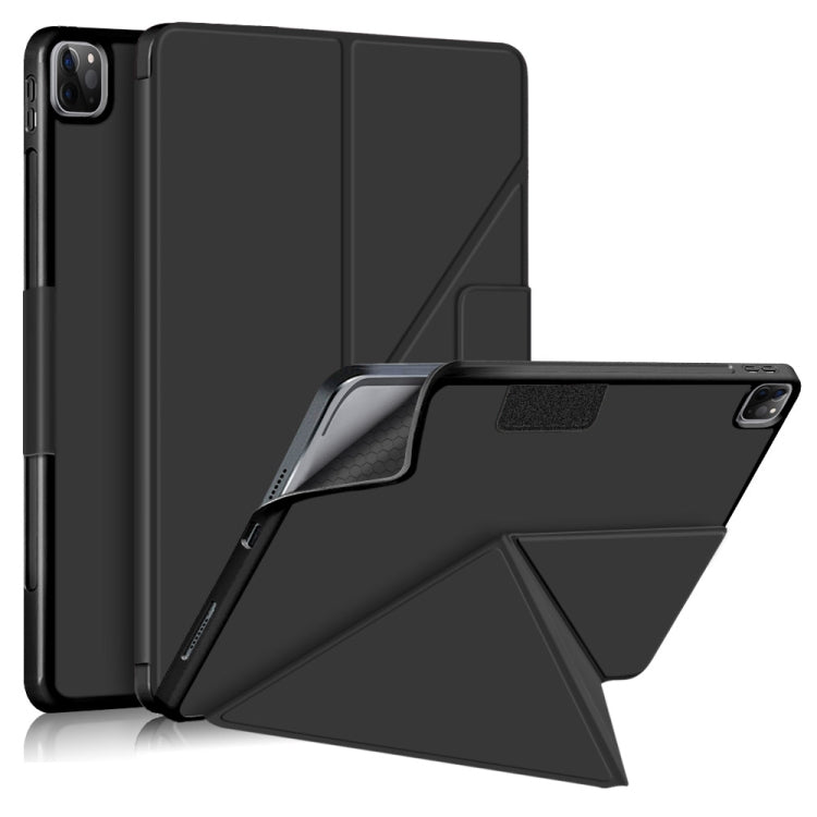 For iPad Pro 12.9 2022 / 2021 Multi-folding Horizontal Flip PU Leather Shockproof Tablet Case with Holder & Sleep / Wake-up Function