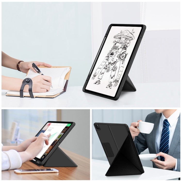For iPad Pro 12.9 2022 / 2021 Multi-folding Horizontal Flip PU Leather Shockproof Tablet Case with Holder & Sleep / Wake-up Function