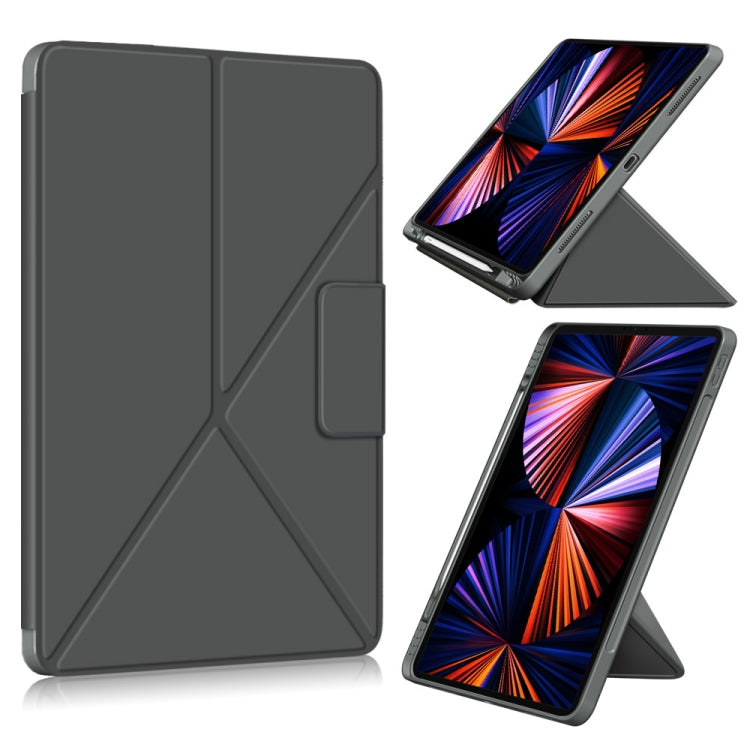 For iPad Pro 12.9 2022 / 2021 Multi-folding Horizontal Flip PU Leather Shockproof Tablet Case with Holder & Sleep / Wake-up Function