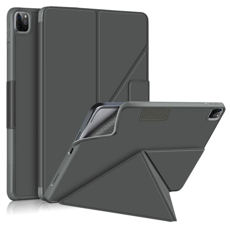 For iPad Pro 12.9 2022 / 2021 Multi-folding Horizontal Flip PU Leather Shockproof Tablet Case with Holder & Sleep / Wake-up Function
