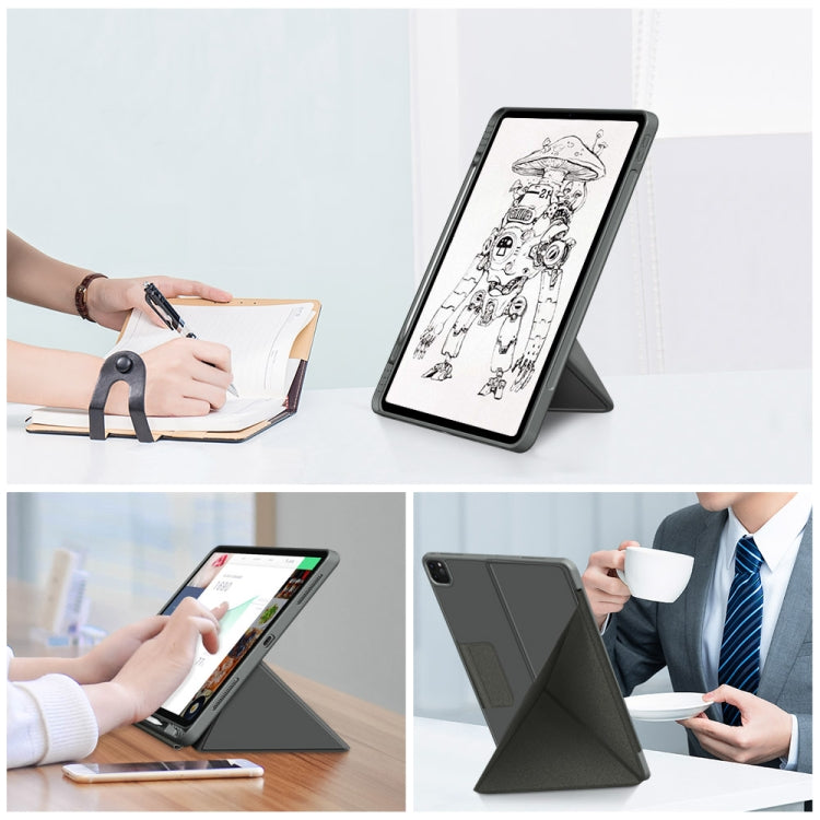 For iPad Pro 12.9 2022 / 2021 Multi-folding Horizontal Flip PU Leather Shockproof Tablet Case with Holder & Sleep / Wake-up Function