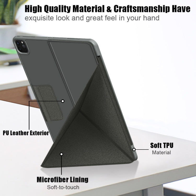 For iPad Pro 12.9 2022 / 2021 Multi-folding Horizontal Flip PU Leather Shockproof Tablet Case with Holder & Sleep / Wake-up Function