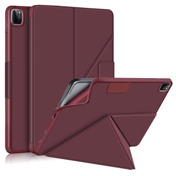 For iPad Pro 12.9 2022 / 2021 Multi-folding Horizontal Flip PU Leather Shockproof Tablet Case with Holder & Sleep / Wake-up Function