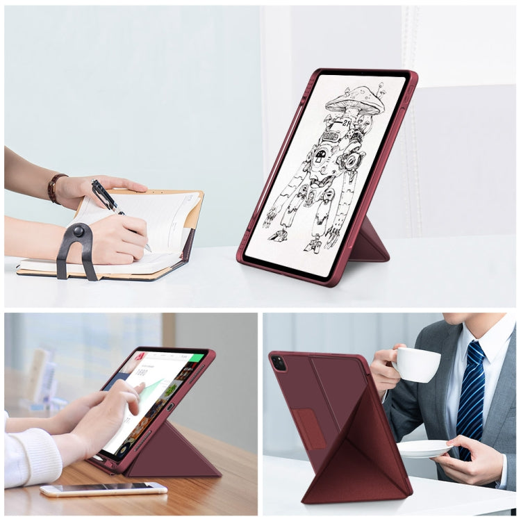 For iPad Pro 12.9 2022 / 2021 Multi-folding Horizontal Flip PU Leather Shockproof Tablet Case with Holder & Sleep / Wake-up Function