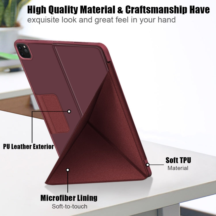 For iPad Pro 12.9 2022 / 2021 Multi-folding Horizontal Flip PU Leather Shockproof Tablet Case with Holder & Sleep / Wake-up Function