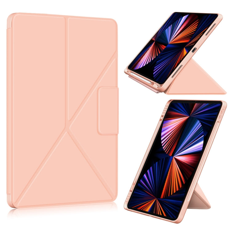 For iPad Pro 12.9 2022 / 2021 Multi-folding Horizontal Flip PU Leather Shockproof Tablet Case with Holder & Sleep / Wake-up Function