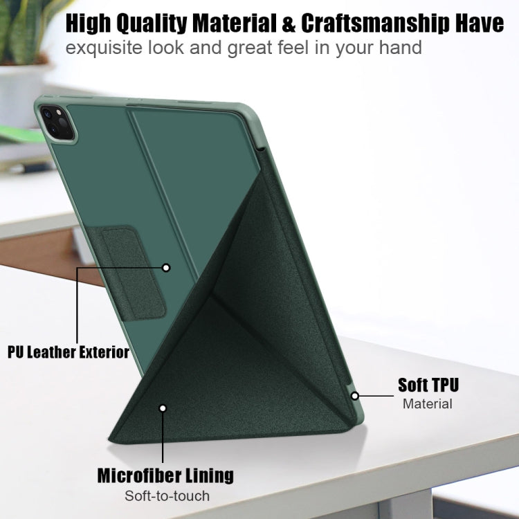 For iPad Pro 12.9 2022 / 2021 Multi-folding Horizontal Flip PU Leather Shockproof Tablet Case with Holder & Sleep / Wake-up Function