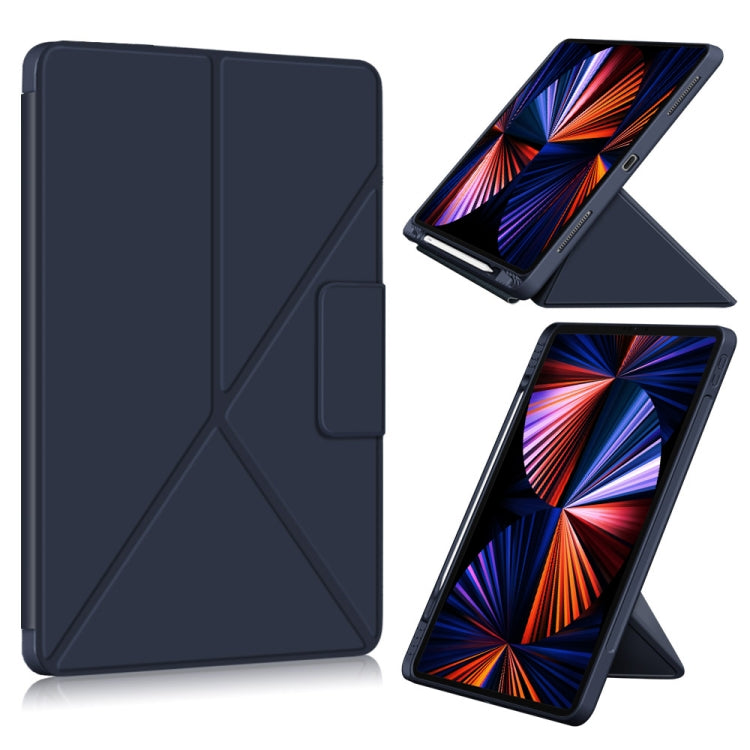 For iPad Pro 12.9 2022 / 2021 Multi-folding Horizontal Flip PU Leather Shockproof Tablet Case with Holder & Sleep / Wake-up Function