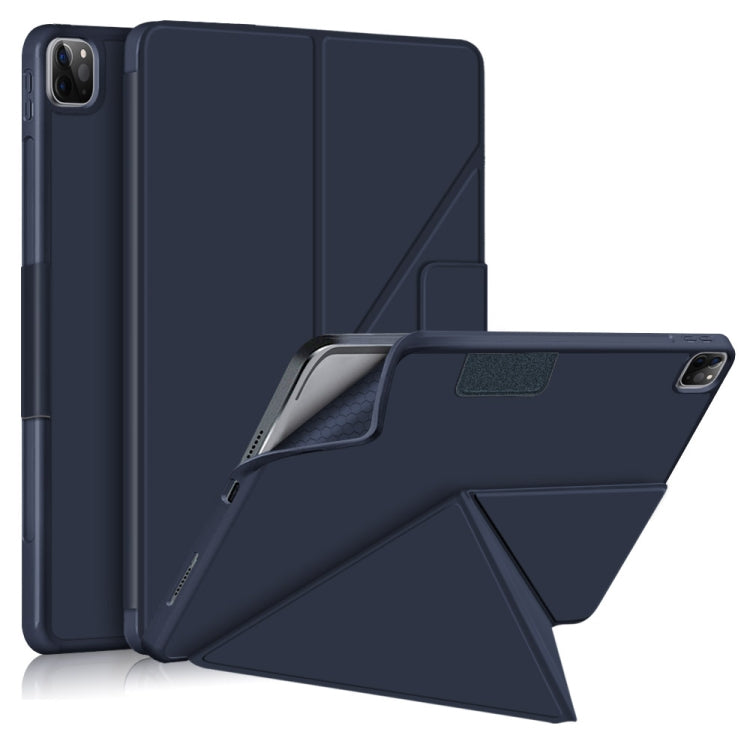 For iPad Pro 12.9 2022 / 2021 Multi-folding Horizontal Flip PU Leather Shockproof Tablet Case with Holder & Sleep / Wake-up Function