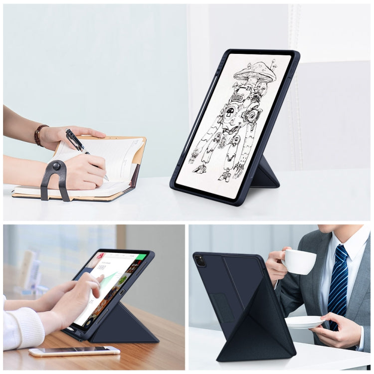 For iPad Pro 12.9 2022 / 2021 Multi-folding Horizontal Flip PU Leather Shockproof Tablet Case with Holder & Sleep / Wake-up Function