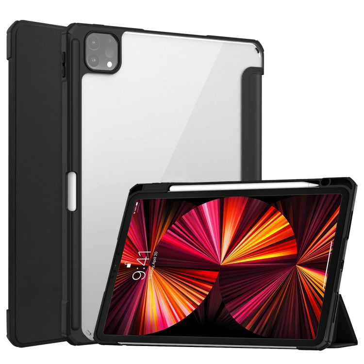For iPad Pro 11 2022 / 2021 / 2020 / 2018 Three-folding Acrylic TPU + PU Leather Horizontal Flip Tablet Case with Holder & Pen Slot & Sleep / Wake-up Function