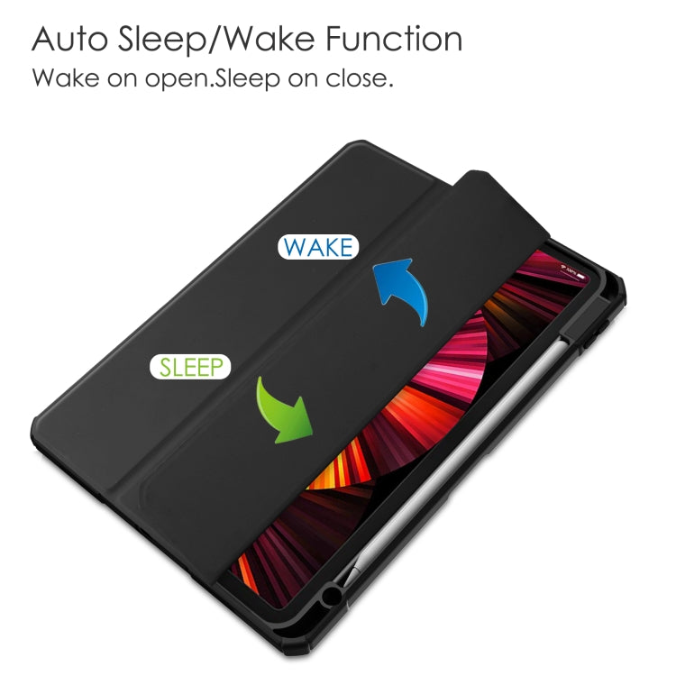 For iPad Pro 11 2022 / 2021 / 2020 / 2018 Three-folding Acrylic TPU + PU Leather Horizontal Flip Tablet Case with Holder & Pen Slot & Sleep / Wake-up Function