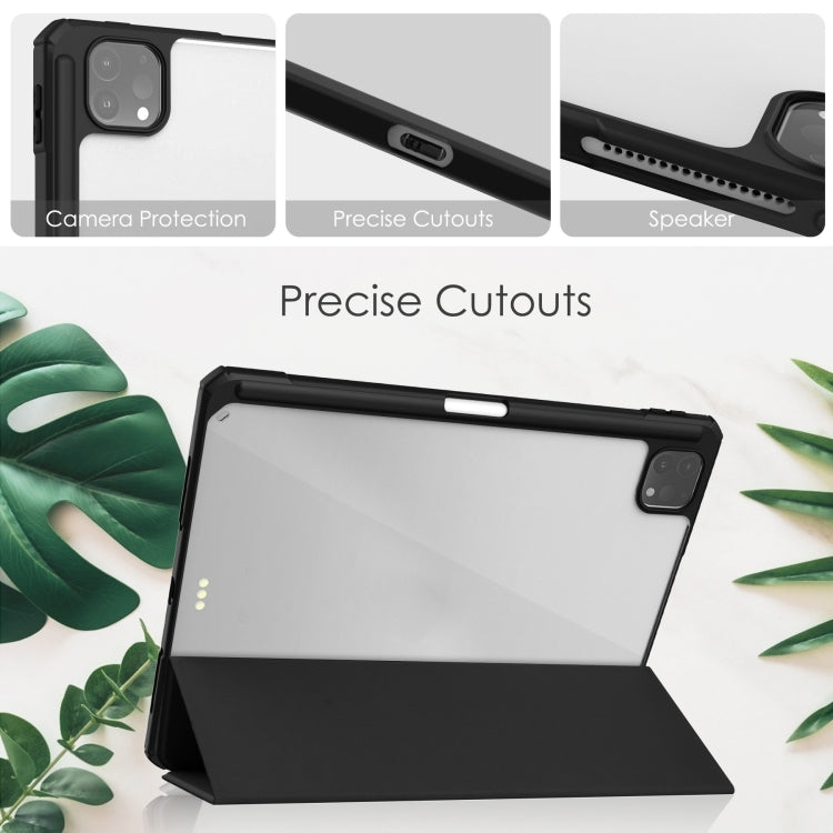 For iPad Pro 11 2022 / 2021 / 2020 / 2018 Three-folding Acrylic TPU + PU Leather Horizontal Flip Tablet Case with Holder & Pen Slot & Sleep / Wake-up Function