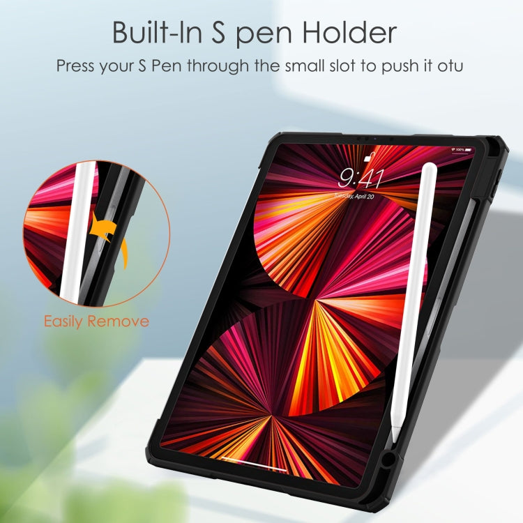 For iPad Pro 11 2022 / 2021 / 2020 / 2018 Three-folding Acrylic TPU + PU Leather Horizontal Flip Tablet Case with Holder & Pen Slot & Sleep / Wake-up Function