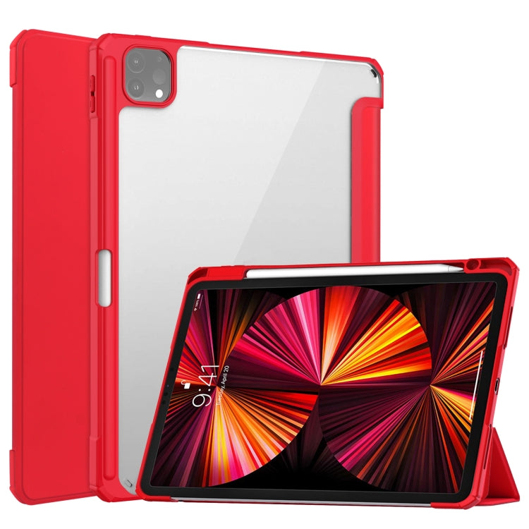 For iPad Pro 11 2022 / 2021 / 2020 / 2018 Three-folding Acrylic TPU + PU Leather Horizontal Flip Tablet Case with Holder & Pen Slot & Sleep / Wake-up Function