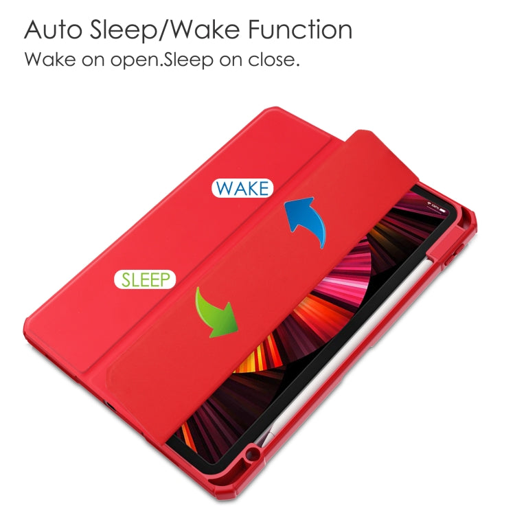 For iPad Pro 11 2022 / 2021 / 2020 / 2018 Three-folding Acrylic TPU + PU Leather Horizontal Flip Tablet Case with Holder & Pen Slot & Sleep / Wake-up Function