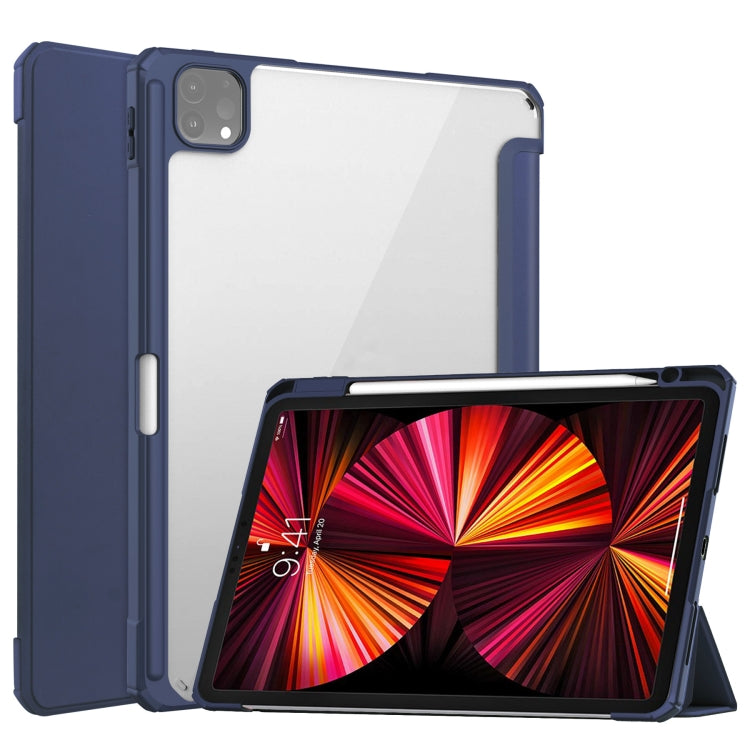 For iPad Pro 11 2022 / 2021 / 2020 / 2018 Three-folding Acrylic TPU + PU Leather Horizontal Flip Tablet Case with Holder & Pen Slot & Sleep / Wake-up Function