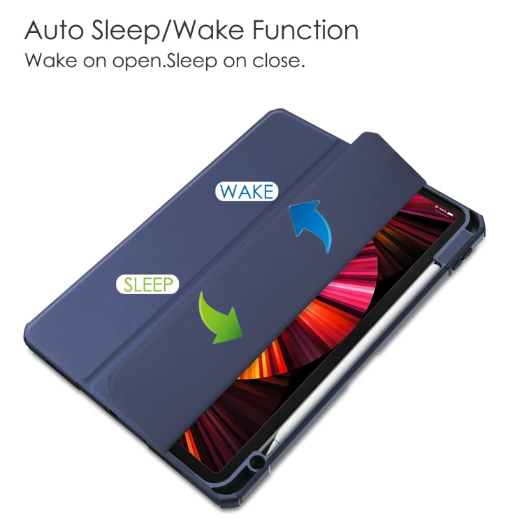 For iPad Pro 11 2022 / 2021 / 2020 / 2018 Three-folding Acrylic TPU + PU Leather Horizontal Flip Tablet Case with Holder & Pen Slot & Sleep / Wake-up Function
