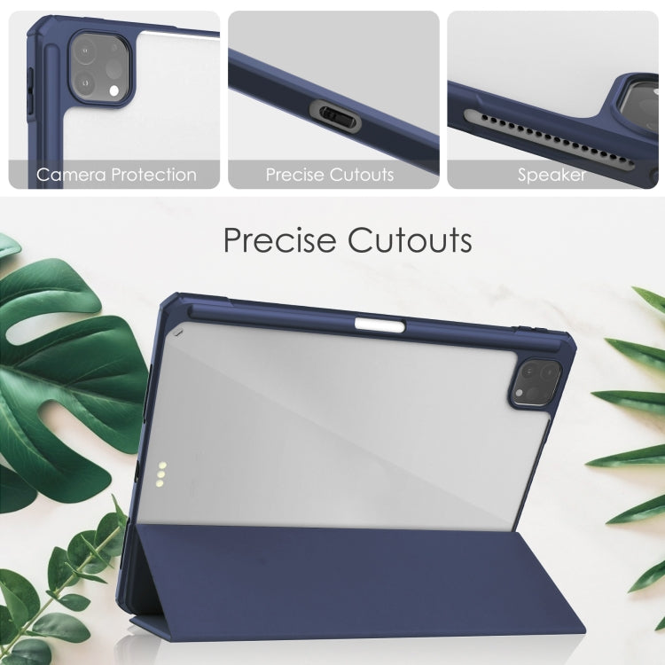 For iPad Pro 11 2022 / 2021 / 2020 / 2018 Three-folding Acrylic TPU + PU Leather Horizontal Flip Tablet Case with Holder & Pen Slot & Sleep / Wake-up Function