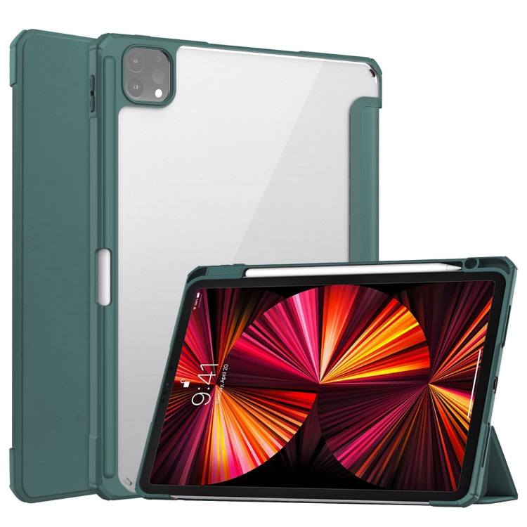 For iPad Pro 11 2022 / 2021 / 2020 / 2018 Three-folding Acrylic TPU + PU Leather Horizontal Flip Tablet Case with Holder & Pen Slot & Sleep / Wake-up Function