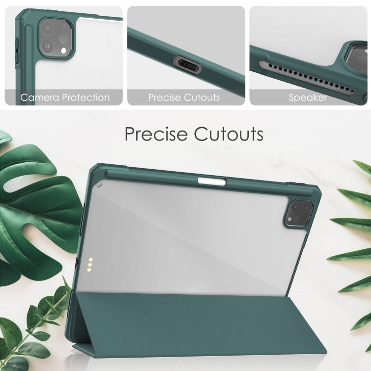 For iPad Pro 11 2022 / 2021 / 2020 / 2018 Three-folding Acrylic TPU + PU Leather Horizontal Flip Tablet Case with Holder & Pen Slot & Sleep / Wake-up Function