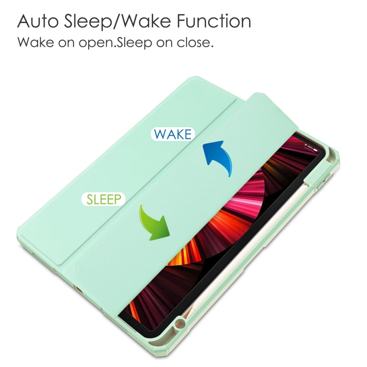 For iPad Pro 11 2022 / 2021 / 2020 / 2018 Three-folding Acrylic TPU + PU Leather Horizontal Flip Tablet Case with Holder & Pen Slot & Sleep / Wake-up Function