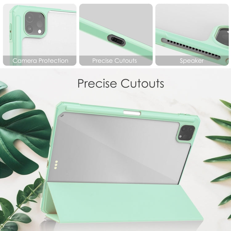 For iPad Pro 11 2022 / 2021 / 2020 / 2018 Three-folding Acrylic TPU + PU Leather Horizontal Flip Tablet Case with Holder & Pen Slot & Sleep / Wake-up Function