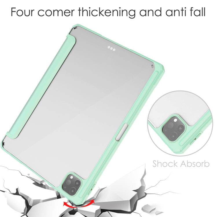 For iPad Pro 11 2022 / 2021 / 2020 / 2018 Three-folding Acrylic TPU + PU Leather Horizontal Flip Tablet Case with Holder & Pen Slot & Sleep / Wake-up Function