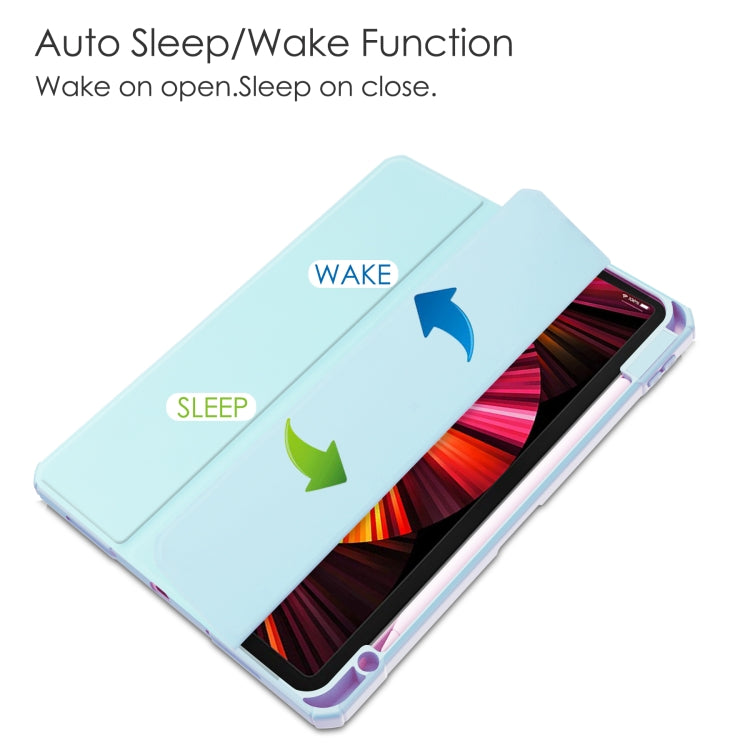 For iPad Pro 11 2022 / 2021 / 2020 / 2018 Three-folding Acrylic TPU + PU Leather Horizontal Flip Tablet Case with Holder & Pen Slot & Sleep / Wake-up Function