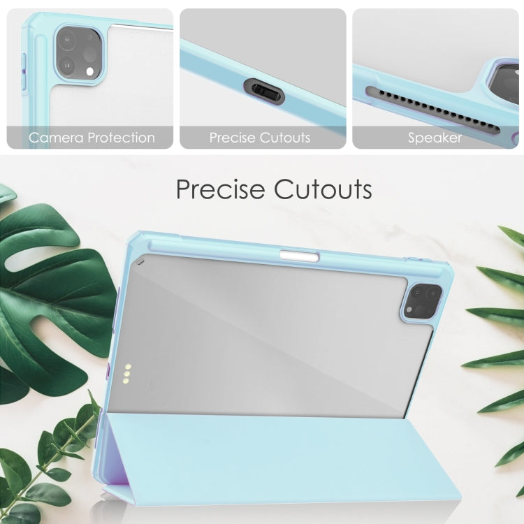 For iPad Pro 11 2022 / 2021 / 2020 / 2018 Three-folding Acrylic TPU + PU Leather Horizontal Flip Tablet Case with Holder & Pen Slot & Sleep / Wake-up Function