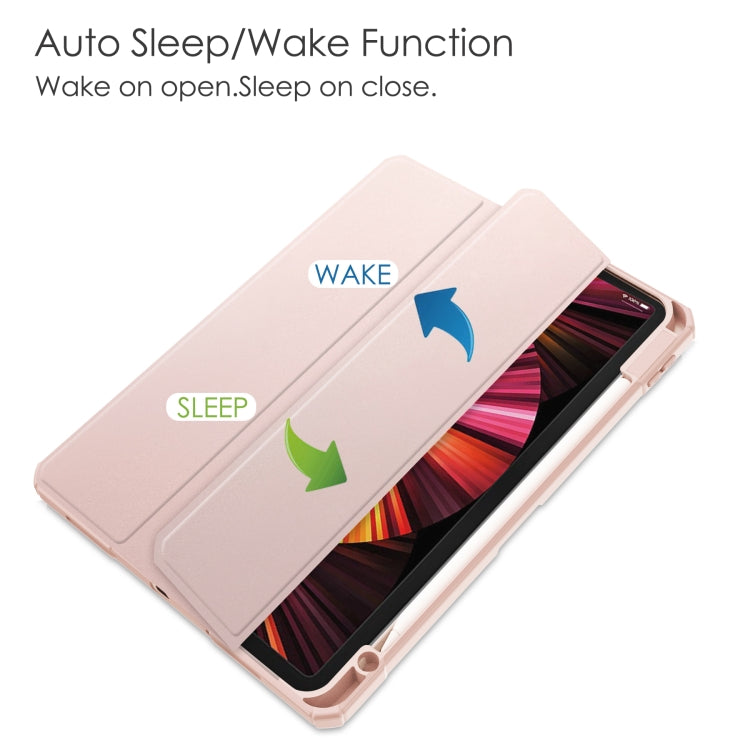For iPad Pro 11 2022 / 2021 / 2020 / 2018 Three-folding Acrylic TPU + PU Leather Horizontal Flip Tablet Case with Holder & Pen Slot & Sleep / Wake-up Function