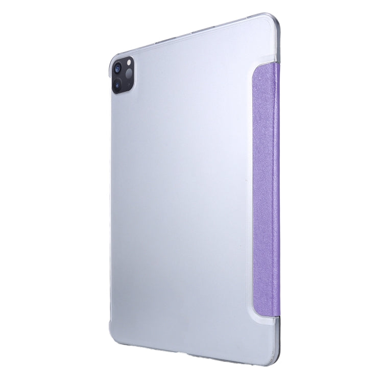 For iPad Pro 12.9 2022 / 2021 Silk Texture Three-fold Horizontal Flip Leather Tablet Case with Holder & Pen Slot