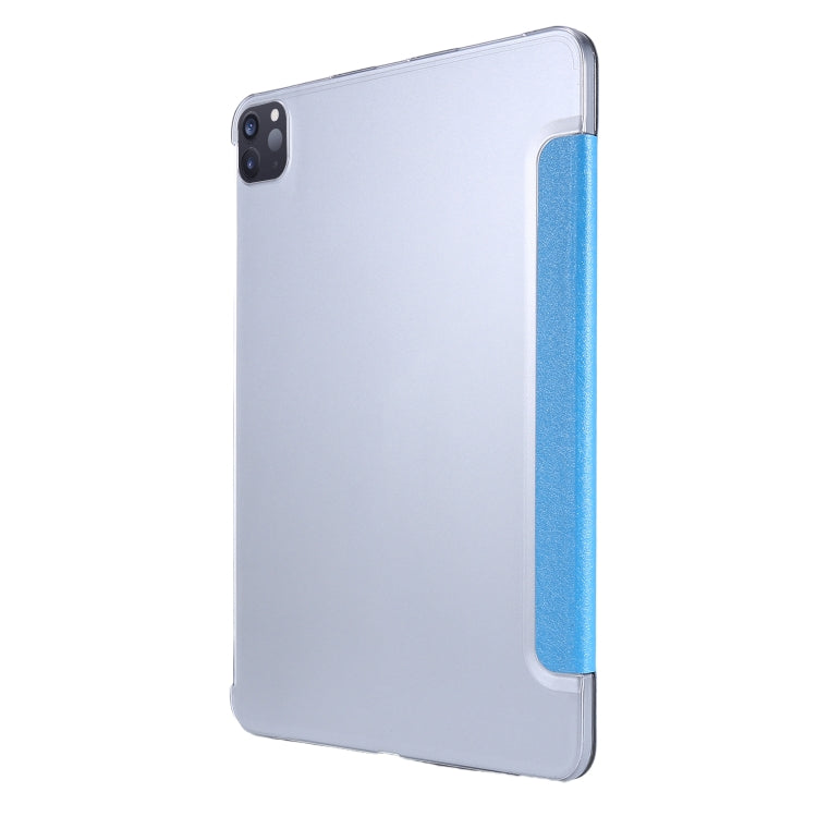 For iPad Pro 12.9 2022 / 2021 Silk Texture Three-fold Horizontal Flip Leather Tablet Case with Holder & Pen Slot