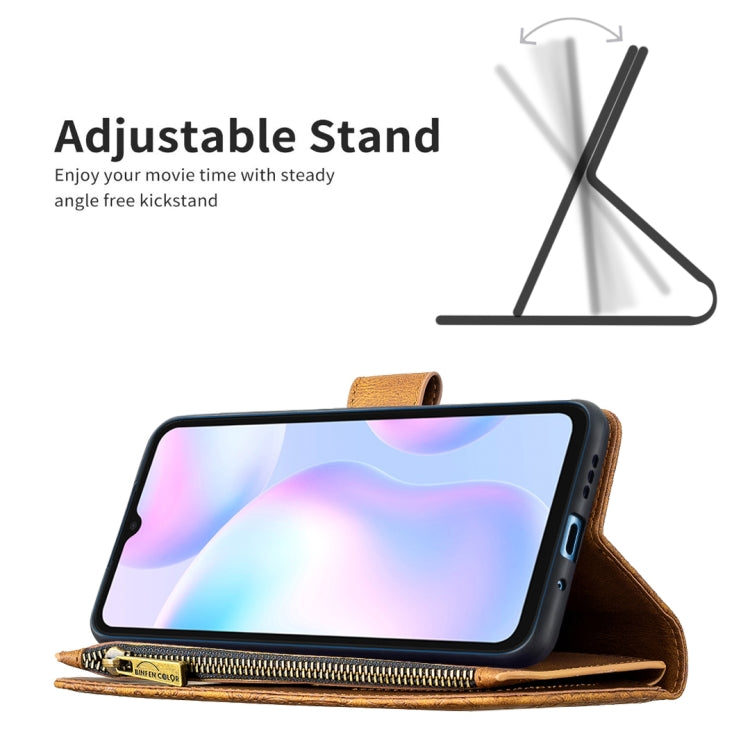 For Xiaomi Redmi 9A Flying Butterfly Embossing Pattern Zipper Horizontal Flip Leather Case with Holder & Card Slots & Wallet