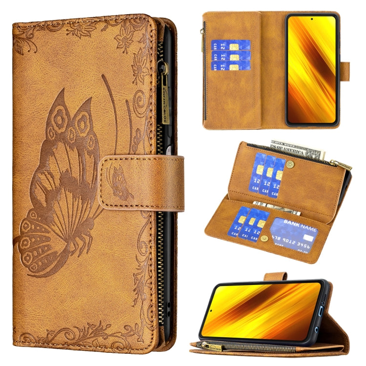For Xiaomi Poco X3 Flying Butterfly Embossing Pattern Zipper Horizontal Flip Leather Case with Holder & Card Slots & Wallet