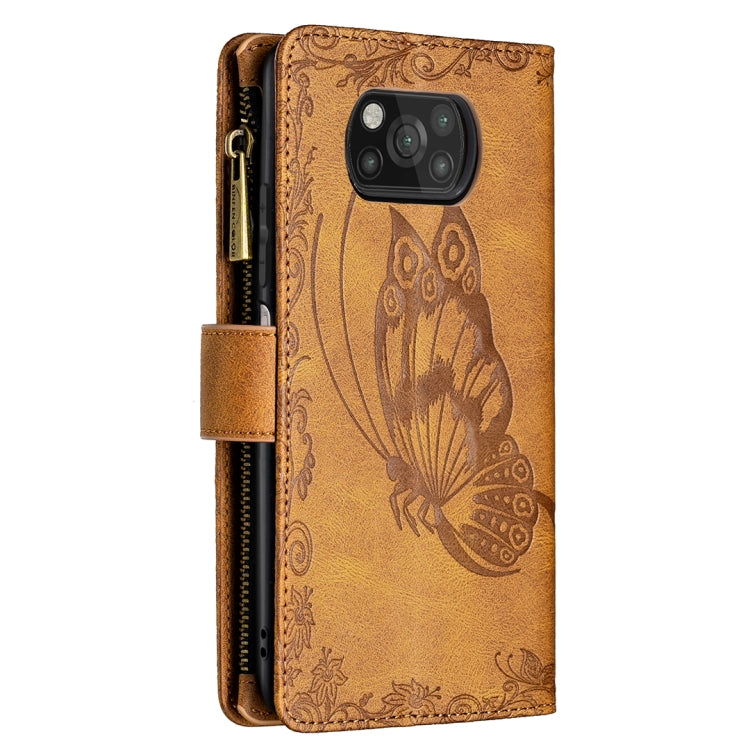 For Xiaomi Poco X3 Flying Butterfly Embossing Pattern Zipper Horizontal Flip Leather Case with Holder & Card Slots & Wallet