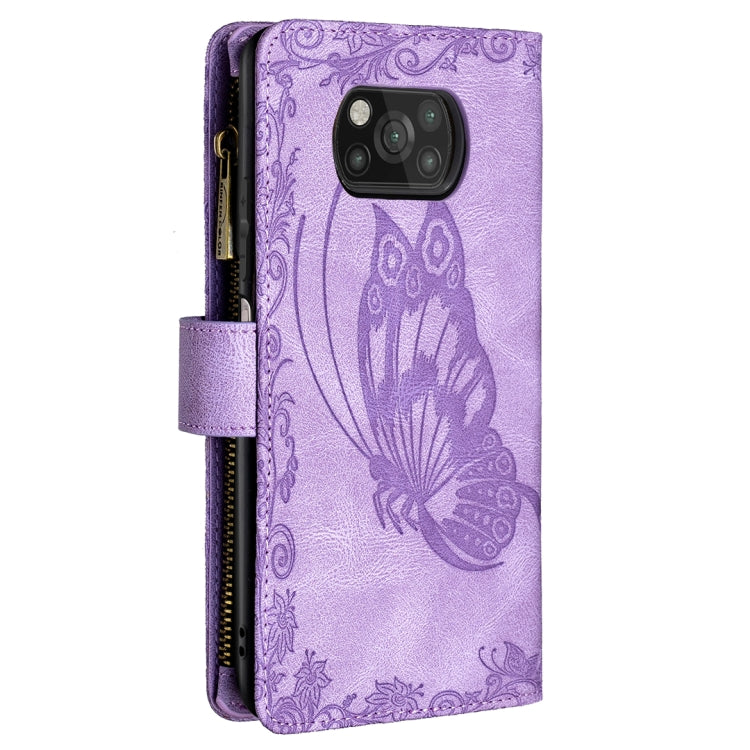 For Xiaomi Poco X3 Flying Butterfly Embossing Pattern Zipper Horizontal Flip Leather Case with Holder & Card Slots & Wallet