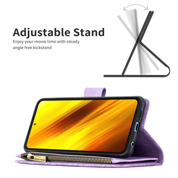 For Xiaomi Poco X3 Flying Butterfly Embossing Pattern Zipper Horizontal Flip Leather Case with Holder & Card Slots & Wallet
