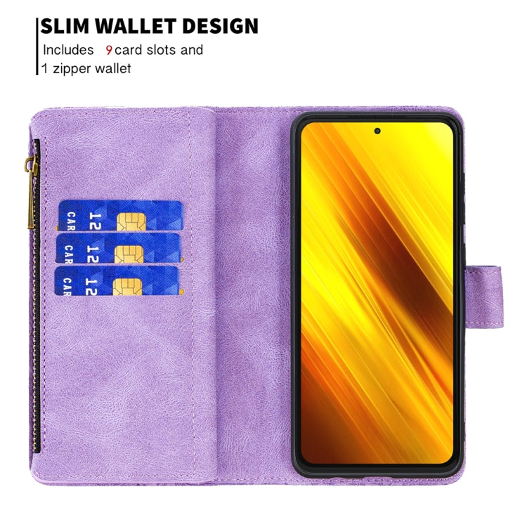 For Xiaomi Poco X3 Flying Butterfly Embossing Pattern Zipper Horizontal Flip Leather Case with Holder & Card Slots & Wallet