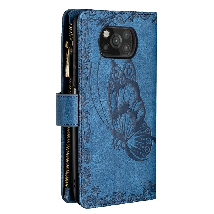 For Xiaomi Poco X3 Flying Butterfly Embossing Pattern Zipper Horizontal Flip Leather Case with Holder & Card Slots & Wallet