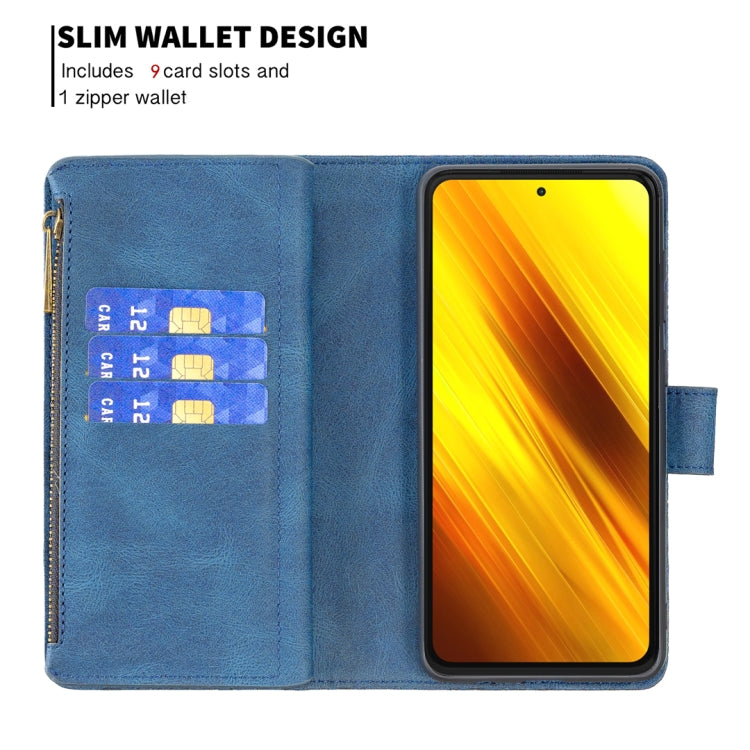 For Xiaomi Poco X3 Flying Butterfly Embossing Pattern Zipper Horizontal Flip Leather Case with Holder & Card Slots & Wallet