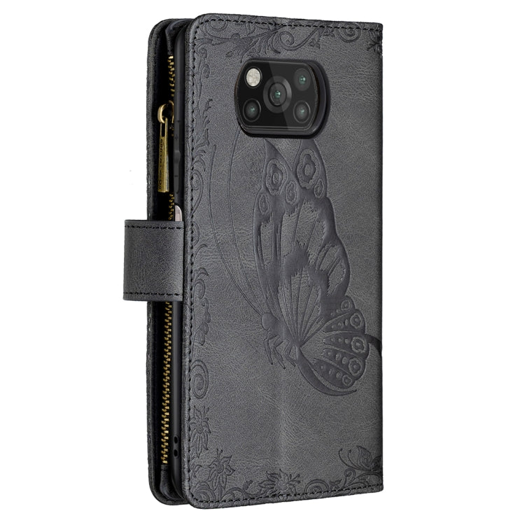 For Xiaomi Poco X3 Flying Butterfly Embossing Pattern Zipper Horizontal Flip Leather Case with Holder & Card Slots & Wallet