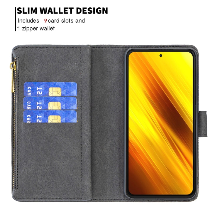 For Xiaomi Poco X3 Flying Butterfly Embossing Pattern Zipper Horizontal Flip Leather Case with Holder & Card Slots & Wallet