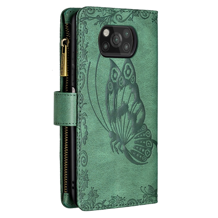 For Xiaomi Poco X3 Flying Butterfly Embossing Pattern Zipper Horizontal Flip Leather Case with Holder & Card Slots & Wallet