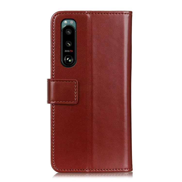 For Sony Xperia 5 III 3-Color Pearl Texture Magnetic Buckle Horizontal Flip PU Leather Case with Card Slots & Wallet & Holder